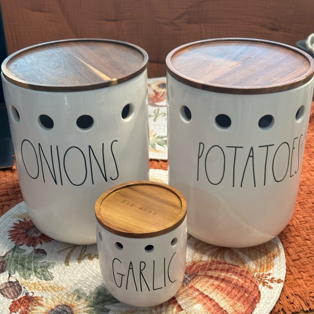Rae Dunn White Food Storage Canisters with Wooden Lids